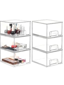 1pc Transparent Stackable Storage Drawer, 4.4 Inch High Acrylic Bathroom Cosmetic Organizer Box, Plastic Storage Bin, Suitable