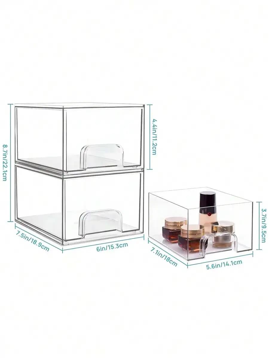1pc Transparent Stackable Storage Drawer, 4.4 Inch High Acrylic Bathroom Cosmetic Organizer Box, Plastic Storage Bin, Suitable