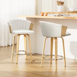 Leather Swivel Bar Stools Set of 2 Kitchen Counter Chairs Adjustable Home Dining Stools Modern Upholstered Seating for Island Breakfast Area