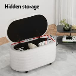 Storage Ottoman Blanket Box 87cm Boucle Fabric Oval Storage Bench Upholstered Footstool for Bedroom Living Room Space Saving Hidden Storage