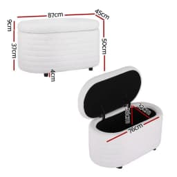 Storage Ottoman Blanket Box 87cm Boucle Fabric Oval Storage Bench Upholstered Footstool for Bedroom Living Room Space Saving Hidden Storage