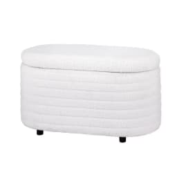 Storage Ottoman Blanket Box 87cm Boucle Fabric Oval Storage Bench Upholstered Footstool for Bedroom Living Room Space Saving Hidden Storage