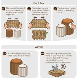 Accordion Folding Paper Stools Set Includes 2 Cushions Natural Kraft 100KG Capacity Compact Portable Eco Friendly Seating Foldable Honeycomb Design