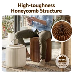Accordion Folding Paper Stools Set Includes 2 Cushions Natural Kraft 100KG Capacity Compact Portable Eco Friendly Seating Foldable Honeycomb Design
