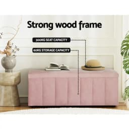 Velvet Pink Storage Ottoman Blanket Box 103cm Foldable Footstool Bench Seat Organizer