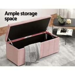 Velvet Pink Storage Ottoman Blanket Box 103cm Foldable Footstool Bench Seat Organizer