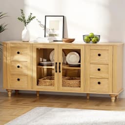 150CM Pine Buffet Sideboard Storage Cabinet Kitchen Cupboard Faux Drawer Wooden Storage Cabinet
