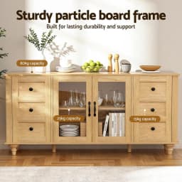150CM Pine Buffet Sideboard Storage Cabinet Kitchen Cupboard Faux Drawer Wooden Storage Cabinet