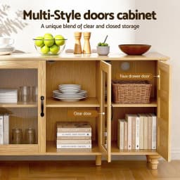 150CM Pine Buffet Sideboard Storage Cabinet Kitchen Cupboard Faux Drawer Wooden Storage Cabinet