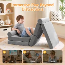 12PCS Modular Kids Play Couch Foam Sofa Set Removable Washable Cover Grey Playroom Furniture