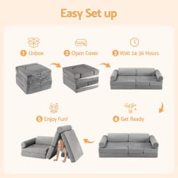 12PCS Modular Kids Play Couch Foam Sofa Set Removable Washable Cover Grey Playroom Furniture