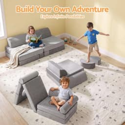 12PCS Modular Kids Play Couch Foam Sofa Set Removable Washable Cover Grey Playroom Furniture
