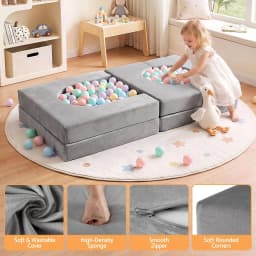 12PCS Modular Kids Play Couch Foam Sofa Set Removable Washable Cover Grey Playroom Furniture