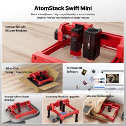 ATOMSTACK Swift Mini 2.5W 3W 5W Laser Engraver Machine Portable Desktop DIY Laser Cutter Beginner Engraving Machine LightBurn LaserGRBL Compatible High Precision Home Hobby Craft Gift Maker For Wood Leather Paper Bamboo Cardboard Acrylic Easy Setup
