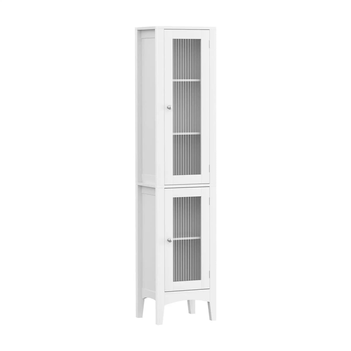 Tall Slim Bathroom Storage Cabinet White Glass Door Toilet Floor Cupboard 160cm