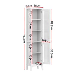 Tall Slim Bathroom Storage Cabinet White Glass Door Toilet Floor Cupboard 160cm