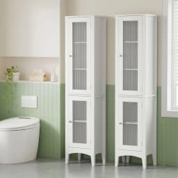 Tall Slim Bathroom Storage Cabinet White Glass Door Toilet Floor Cupboard 160cm