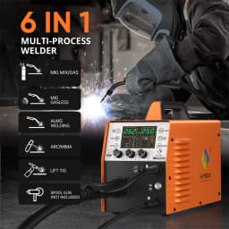 HITBOX MIG250 Aluminum MIG Welder 230V 6 in 1 Stick ARC MMA Gas/Gasless MIG LIift TIG Support Spool Gun Pulse Semiautomatic Welding Machine Synergy Welder Tool