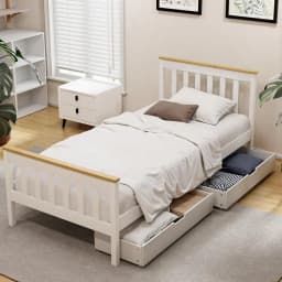Single Size Wooden Platform Bed Frame with 2 Storage Drawers White Furniture