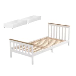 Single Size Wooden Platform Bed Frame with 2 Storage Drawers White Furniture