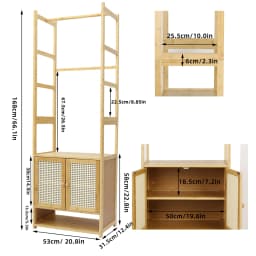 Free Standing Bamboo Clothes Rack Garment Coat Stand Shoe Storage Cabinet Shelf