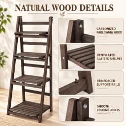 4 Tier Foldable Wooden Plant Stand Ladder Shelf Flower Pot Display Rack for Indoor Patio Balcony Garden
