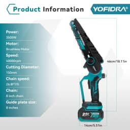YOFIDRA Brushless 8inch Electric Chainsaw Cordless Rechargeable Pruning Saw Woodworking Garden Tool For Makita 21V Battery Pin