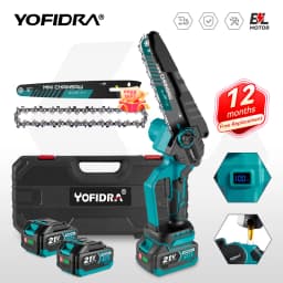 YOFIDRA Brushless 8inch Electric Chainsaw Cordless Rechargeable Pruning Saw Woodworking Garden Tool For Makita 21V Battery Pin
