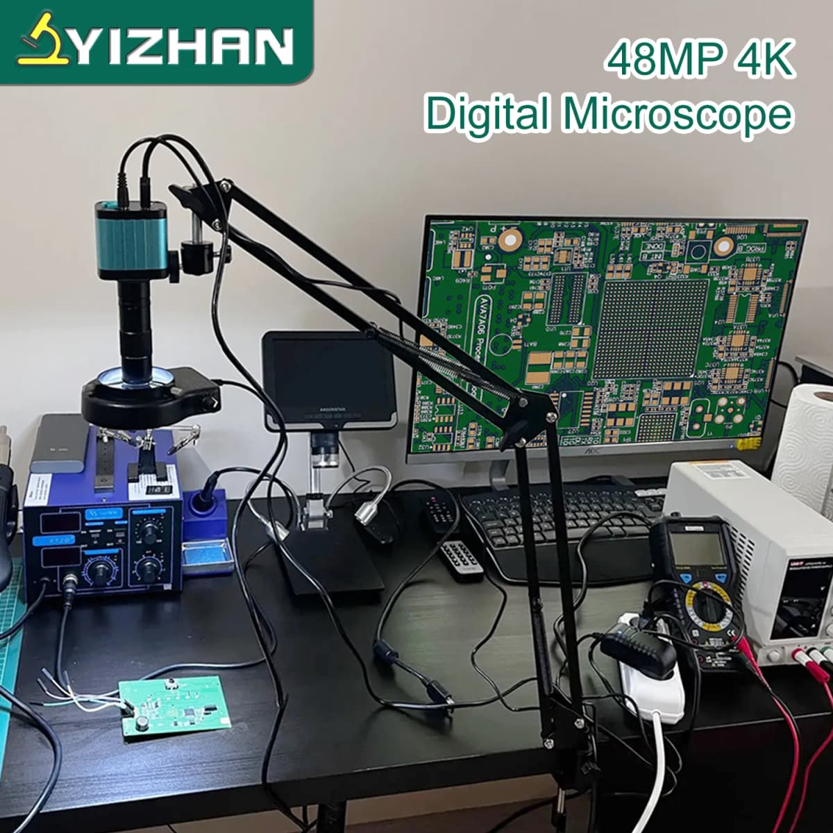 YIZHAN 48MP 4K Electronics Soldering Microscope FULL HD 1080P HDMI Camera USB Software 1-150x Lens Stand Shipping From Europe