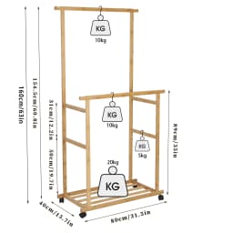 Rolling Clothes Hanging Rack with Double-Rod Wooden Garment Stand with Wheels