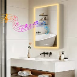 LUVODI 20x28" LED Bathroom Mirror Cabinet with Bluetooth,Lighted Storage Vanity Medicine Cabinet, Dimmable Anti-Fog