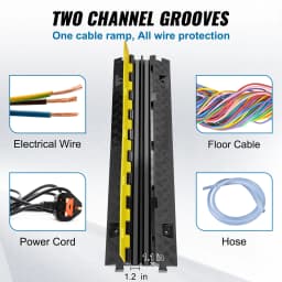 SucceBuy Cable Protector Ramp 5 PCS 2 Channel Heavy Duty Wire Cord Cover Ramp, TPR Flip-Open Top Cover Traffic Speed Bump