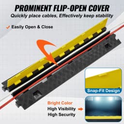 SucceBuy Cable Protector Ramp 5 PCS 2 Channel Heavy Duty Wire Cord Cover Ramp, TPR Flip-Open Top Cover Traffic Speed Bump
