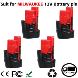 VANON M12 1/2/4Pack 12V 3.5Ah Li-ion Battery Compatible with Milwaukee C12 XC 48-11-2440 48-11-2402 48-11-2411 48-11-2401 Battery Pin