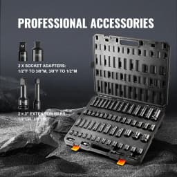 SucceBuy 3/8" & 1/2" Drive Impact Socket Set 59 PCS Socket Set SAE 5/16" to 1-1/4" Metric 6-32mm 6 Point Cr-Mo Alloy Steel Set