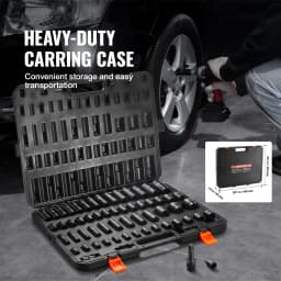 SucceBuy 3/8" & 1/2" Drive Impact Socket Set 59 PCS Socket Set SAE 5/16" to 1-1/4" Metric 6-32mm 6 Point Cr-Mo Alloy Steel Set