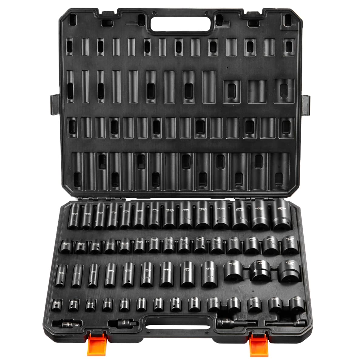 SucceBuy 3/8" & 1/2" Drive Impact Socket Set 59 PCS Socket Set SAE 5/16" to 1-1/4" Metric 6-32mm 6 Point Cr-Mo Alloy Steel Set