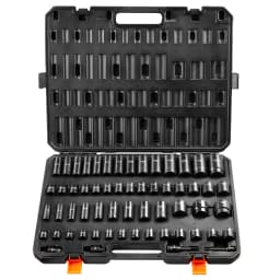 SucceBuy 3/8" & 1/2" Drive Impact Socket Set 59 PCS Socket Set SAE 5/16" to 1-1/4" Metric 6-32mm 6 Point Cr-Mo Alloy Steel Set