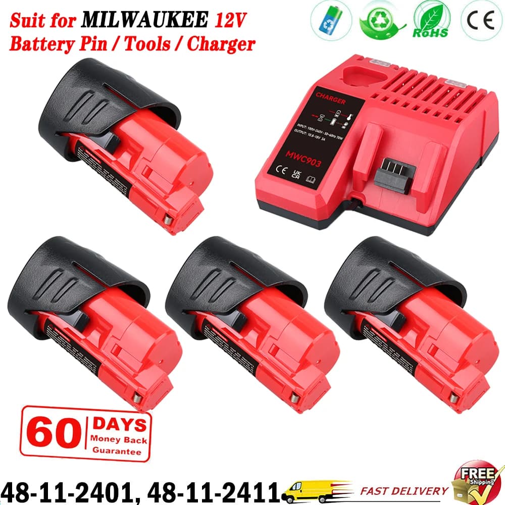 1/2/4Pcs 3.5Ah M12 Battery and M12-18C Charger Set Replace for Milwaukee 12V Power Tools Battery Pin 48-11-2411 48-11-2440