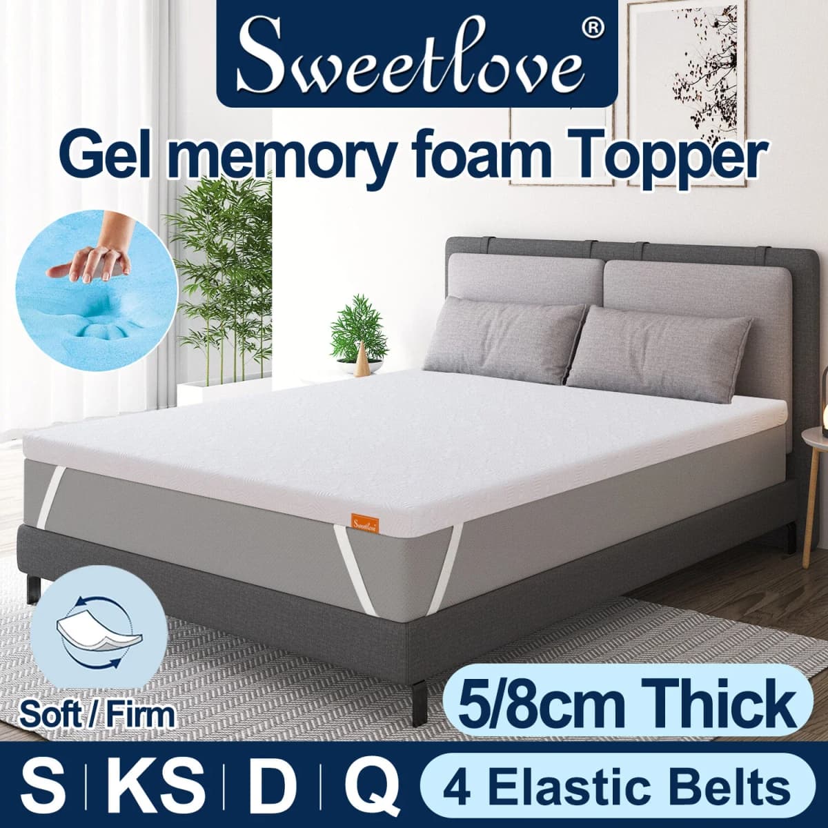 Gel Memory Foam Mattress Topper King Single Queen Double Mattress Pad Mat
