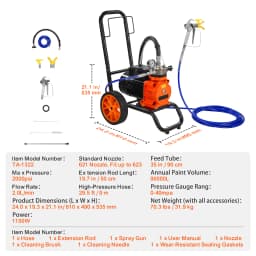 SucceBuy Diaphragm Airless Paint Sprayer Efficiency Cart Airless Paint Sprayer 2000 psi High Pressure Paint Airless Sprayer DIY