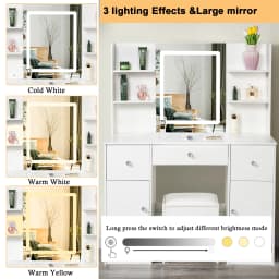LED Vanity Set With Lighted Mirror Stool Dressing Table Makeup Table W/ Shelves