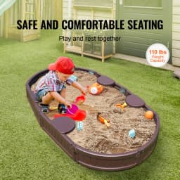 SucceBuy Sandbox with Cover in Square Sand Box Sand Pit w/ 4 Corner Seating and Bottom Liner Kids Sandbox for Outdoor for Kids