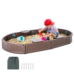 SucceBuy Sandbox with Cover in Square Sand Box Sand Pit w/ 4 Corner Seating and Bottom Liner Kids Sandbox for Outdoor for Kids