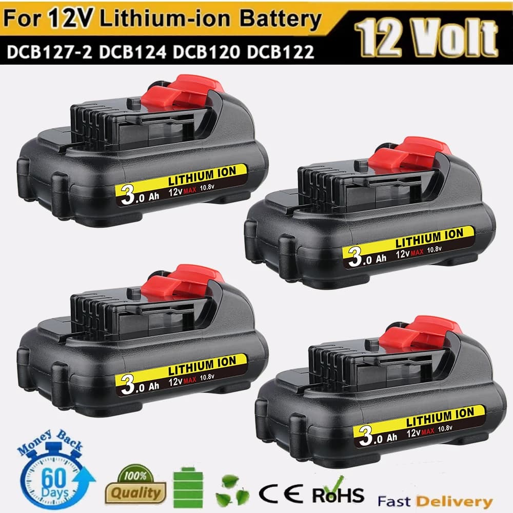 1/2/4Pcs 3.0Ah Li-ion DCB120 Replace for Dewalt 12V Battery Pin Compatible with DCB121 DCB123 DCB125 DCB127 Cordless Power Tools