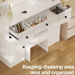 White Modern Vanity Set with Led Lighted Mirror, 5 Drawers & Stool, 3 Color Dimmable, Easy Assembly Bedroom Dressers