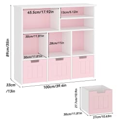 Toy Storage Cabinet with 3 Movable Drawers & 6Cubes, Children's Toy Shelf Kids Bookshelf with Hidden Wheels,Bookcase Toy Storage