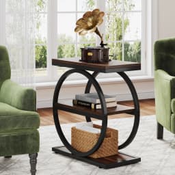 Tribesigns Narrow End Table with 3 Storage Shelves, Wooden Side Table, Industrial Small Sofa Side Table
