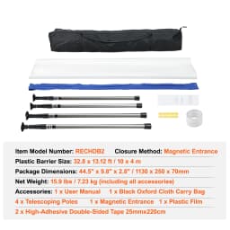 SucceBuy 7.5/8.5/13.2' Reusable Dust Barrier Dust Barrier Door Kit with Magnetic Self-Closing Zipper PE Construction Door Cover