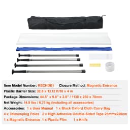 SucceBuy 7.5/8.5/13.2' Reusable Dust Barrier Dust Barrier Door Kit with Magnetic Self-Closing Zipper PE Construction Door Cover